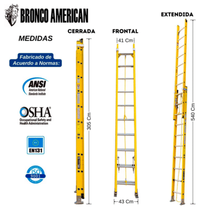Escalera telescópica de fibra de vidrio de 20 pasos Bronco American Ladder - Imagen 2
