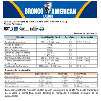 Escalera telescópica de fibra de vidrio de 24 pasos Bronco American Ladder - Imagen 5