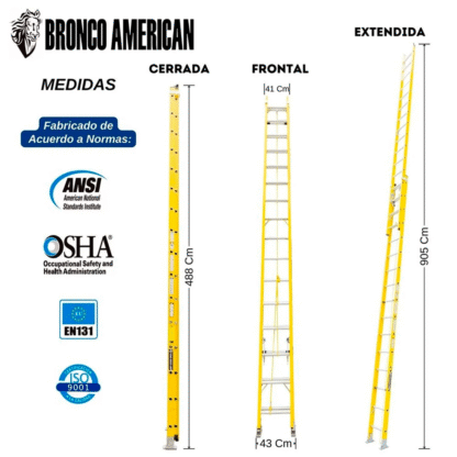 Escalera telescópica de fibra de vidrio de 32 pasos Bronco American Ladder - Imagen 2