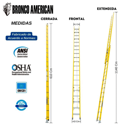 Escalera telescópica de fibra de vidrio de 40 pasos Bronco American Ladder - Imagen 2