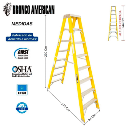 Escalera Fibra de Vidrio Tijera Doble Ascenso de 8 Pasos Bronco American Ladder - Imagen 2