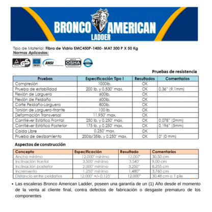Escalera Fibra de Vidrio Tijera Doble Ascenso de 10 Pasos Bronco American Ladder - Imagen 5