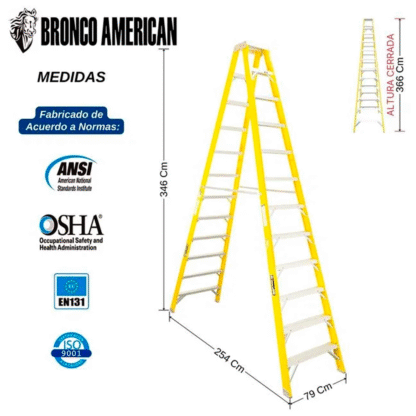 Escalera Fibra de Vidrio Tijera Doble Ascenso de 12 Pasos Bronco American Ladder - Imagen 2