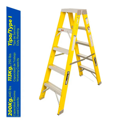 Escalera Fibra de Vidrio Tijera Doble Ascenso de 5 Pasos Bronco American Ladder - Imagen 2