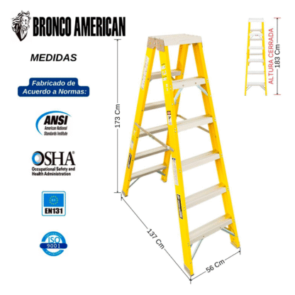 Escalera Fibra de Vidrio Tijera Doble Ascenso de 6 Pasos Bronco American Ladder - Imagen 2