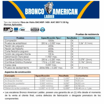 Escalera Fibra de Vidrio Tijera Doble Ascenso de 6 Pasos Bronco American Ladder - Imagen 5