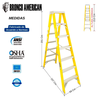 Escalera Fibra de Vidrio Tijera Doble Ascenso de 7 Pasos Bronco American Ladder - Imagen 2