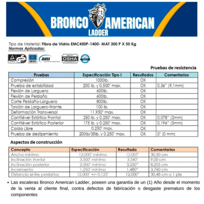 Escalera Fibra de Vidrio Tijera Doble Ascenso de 8 Pasos Bronco American Ladder - Imagen 4