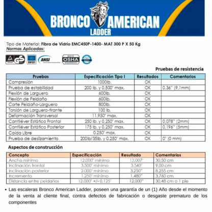 Escalera Fibra de Vidrio Tijera Simple Ascenso de 5 Pasos Bronco American Ladder - Imagen 5