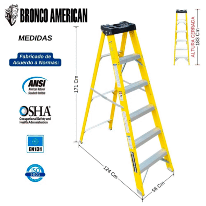 Escalera Fibra de Vidrio Tijera Simple Ascenso de 6 Pasos Bronco American Ladder - Imagen 2