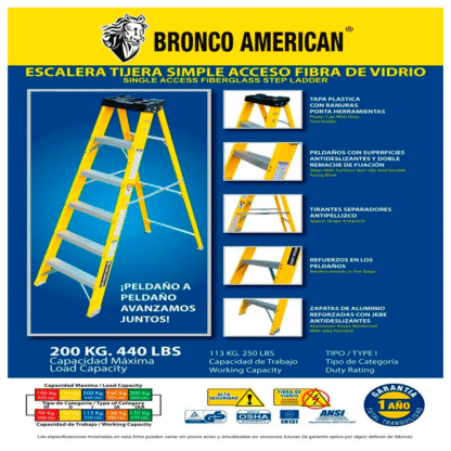 Escalera Fibra de Vidrio Tijera Simple Ascenso de 6 Pasos Bronco American Ladder - Imagen 4
