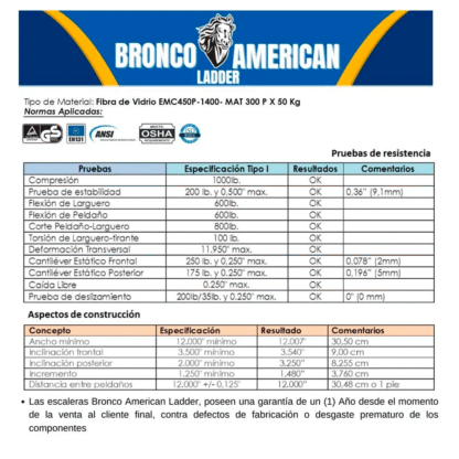 Escalera Fibra de Vidrio Tijera Simple Ascenso de 6 Pasos Bronco American Ladder - Imagen 5
