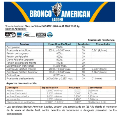 Escalera Fibra de Vidrio Tijera Simple Ascenso de 7 Pasos Bronco American Ladder - Imagen 5