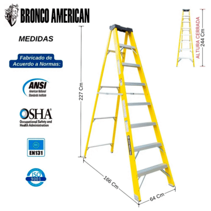 Escalera Fibra de Vidrio Tijera Simple Ascenso de 8 Pasos Bronco American Ladder - Imagen 2