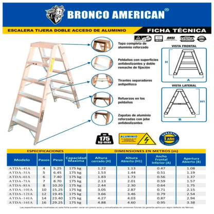 Escalera Aluminio Tijera Doble Ascenso de 10 Pasos-Bronco American Ladder - Imagen 3