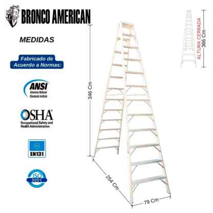 Escalera Aluminio Tijera Doble Ascenso de 12 Pasos-Bronco American Ladder - Imagen 2