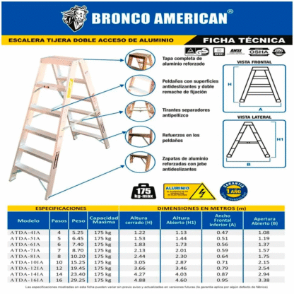 Escalera Aluminio Tijera Doble Ascenso de 12 Pasos-Bronco American Ladder - Imagen 3