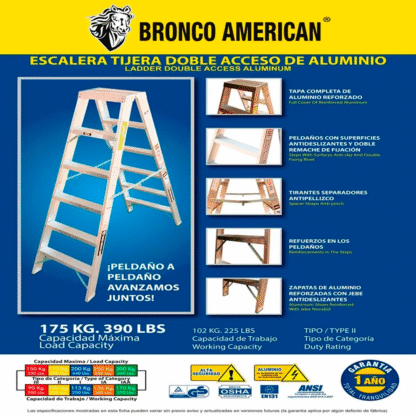 Escalera Aluminio Tijera Doble Ascenso de 12 Pasos-Bronco American Ladder - Imagen 4