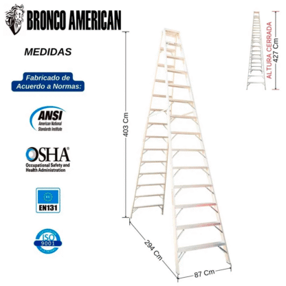 Escalera Aluminio Tijera Doble Ascenso de 14 Pasos-Bronco American Ladder - Imagen 2