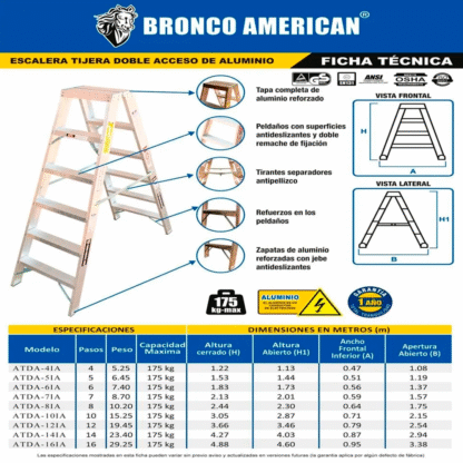 Escalera Aluminio Tijera Doble Ascenso de 14 Pasos-Bronco American Ladder - Imagen 3