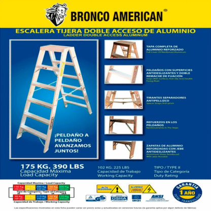 Escalera Aluminio Tijera Doble Ascenso de 14 Pasos-Bronco American Ladder - Imagen 4