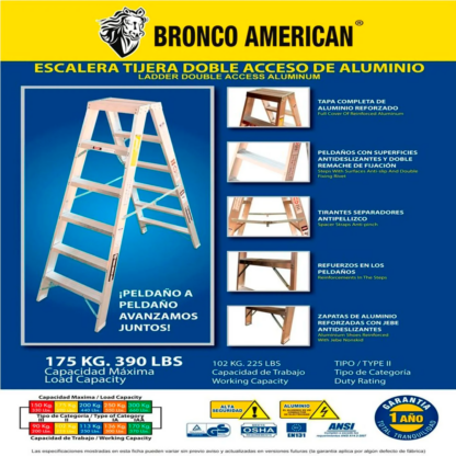 Escalera Aluminio Tijera Doble Ascenso de 16 Pasos-Bronco American Ladder - Imagen 4
