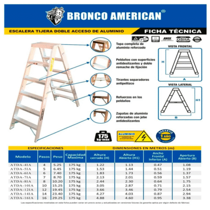 Escalera Aluminio Tijera Doble Ascenso de 4 Pasos-Bronco American Ladder - Imagen 3