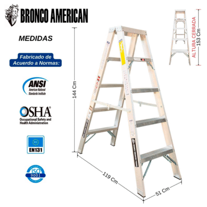 Escalera Aluminio Tijera Doble Ascenso de 5 Pasos-Bronco American Ladder - Imagen 2