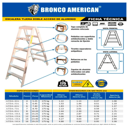 Escalera Aluminio Tijera Doble Ascenso de 5 Pasos-Bronco American Ladder - Imagen 3