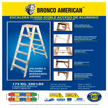 Escalera Aluminio Tijera Doble Ascenso de 6 Pasos-Bronco American Ladder - Imagen 4