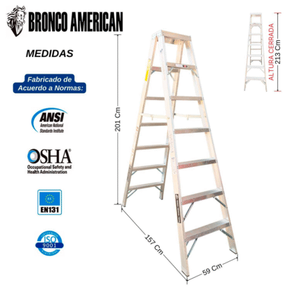 Escalera Aluminio Tijera Doble Ascenso de 7 Pasos-Bronco American Ladder - Imagen 2