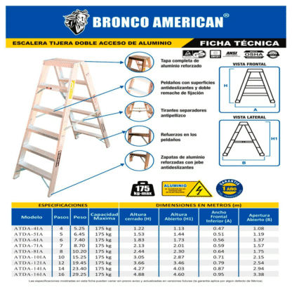 Escalera Aluminio Tijera Doble Ascenso de 7 Pasos-Bronco American Ladder - Imagen 3