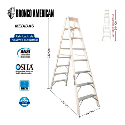 Escalera Aluminio Tijera Doble Ascenso de 8 Pasos-Bronco American Ladder - Imagen 2