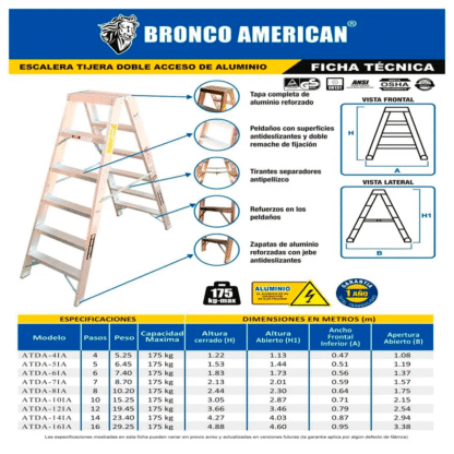 Escalera Aluminio Tijera Doble Ascenso de 8 Pasos-Bronco American Ladder - Imagen 3
