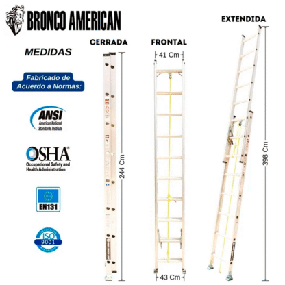 Escalera telescópica de Aluminio 16 pasos Bronco American Ladder - Imagen 2