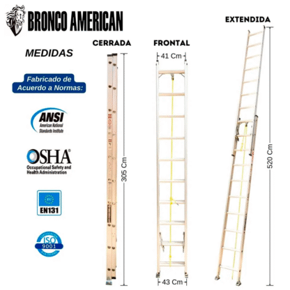 Escalera telescópica de Aluminio 20 pasos Bronco American Ladder - Imagen 2