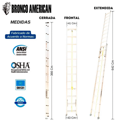 Escalera telescópica de Aluminio 24 pasos Bronco American Ladder - Imagen 2