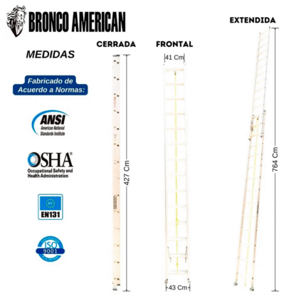 Escalera telescópica de Aluminio 28 pasos Bronco American Ladder - Imagen 2
