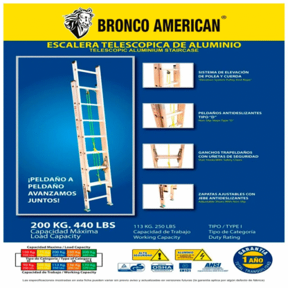 Escalera telescópica de Aluminio 28 pasos Bronco American Ladder - Imagen 4