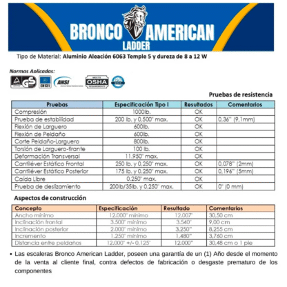 Escalera telescópica de Aluminio 28 pasos Bronco American Ladder - Imagen 5