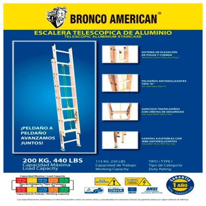 Escalera telescópica de Aluminio 32 pasos Bronco American Ladder - Imagen 4