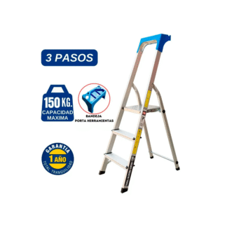 Escalera Domestica Tipo Banqueta de Aluminio de 3 Pasos Bronco American Ladder