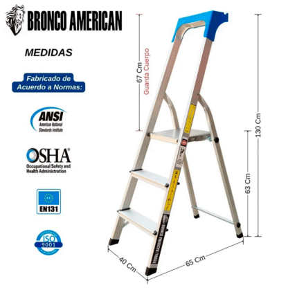 Escalera Domestica Tipo Banqueta de Aluminio de 3 Pasos Bronco American Ladder - Imagen 2