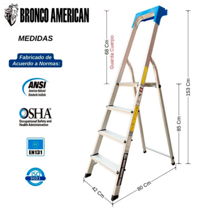 Escalera Domestica Tipo Banqueta de Aluminio de 4 Pasos Bronco American Ladder - Imagen 2