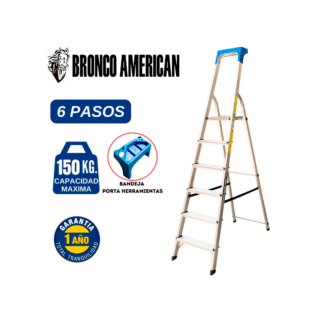 Escalera Domestica Tipo Banqueta de Aluminio de 6 Pasos Bronco American Ladder