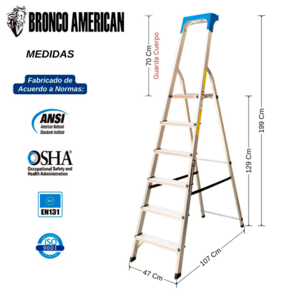 Escalera Domestica Tipo Banqueta de Aluminio de 6 Pasos Bronco American Ladder - Imagen 2
