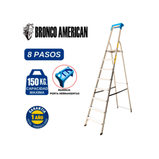 Escalera Domestica Tipo Banqueta de Aluminio de 8 Pasos Bronco American Ladder