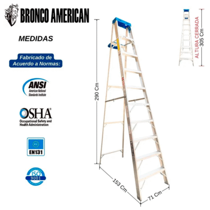 Escalera Aluminio Tijera Simple Ascenso de 10 Pasos-Bronco American Ladder - Imagen 2