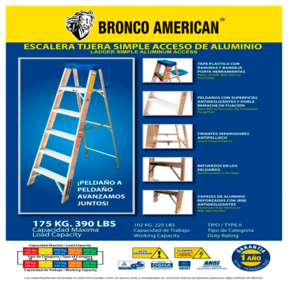 Escalera Aluminio Tijera Simple Ascenso de 10 Pasos-Bronco American Ladder - Imagen 4