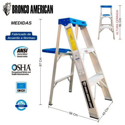Escalera Aluminio Tijera Simple Ascenso de 3 Pasos-Bronco American Ladder - Imagen 2